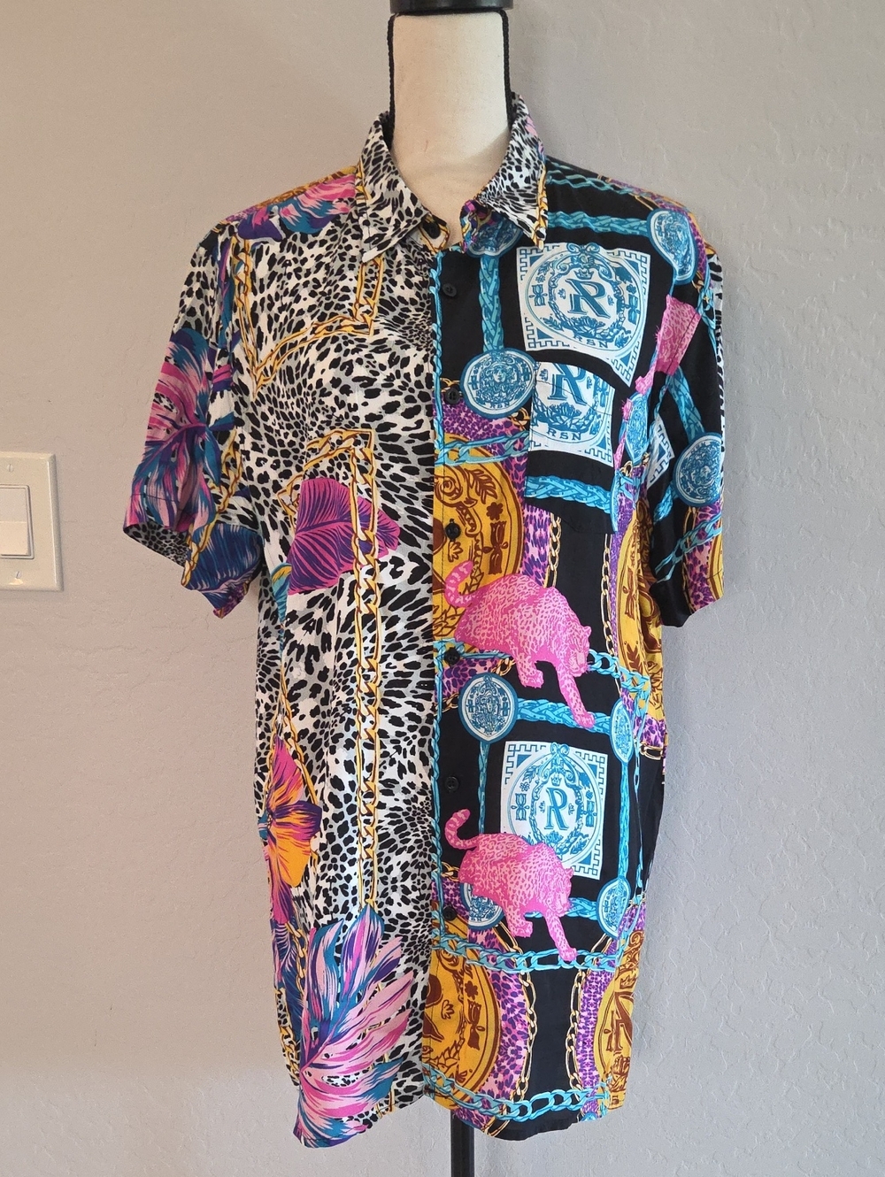 Reason Men's Multicolor Short Sleeve Button-Down Shirt Size Large EUC